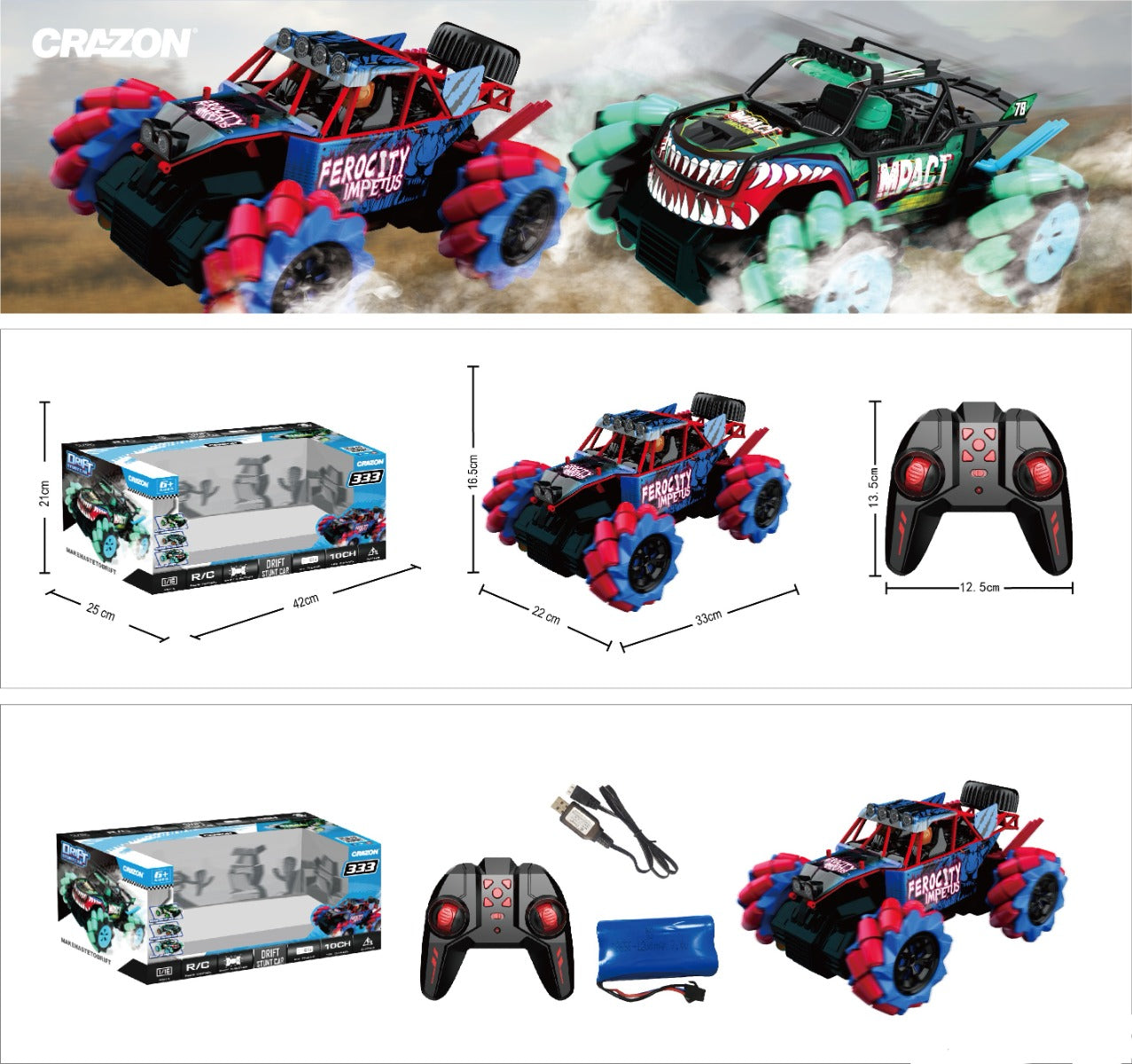 Buy Crazon 2.4G 4WD High Speed Drift Off Road Remote Control Blue/Red | Yallatoys.com