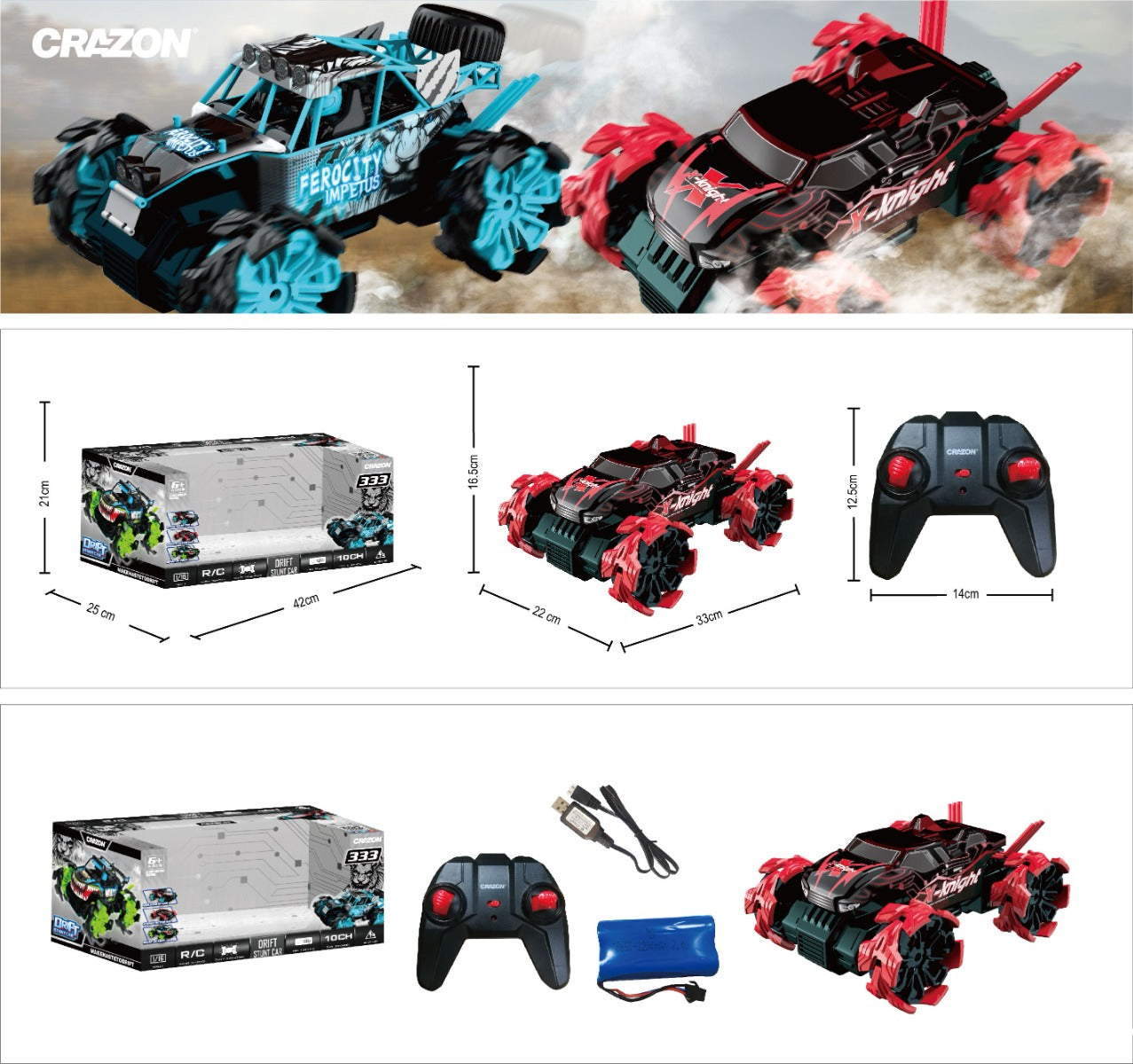 Buy Crazon 2.4G 4WD High Speed Drift Off Road Remote Control Red | Yallatoys.com
