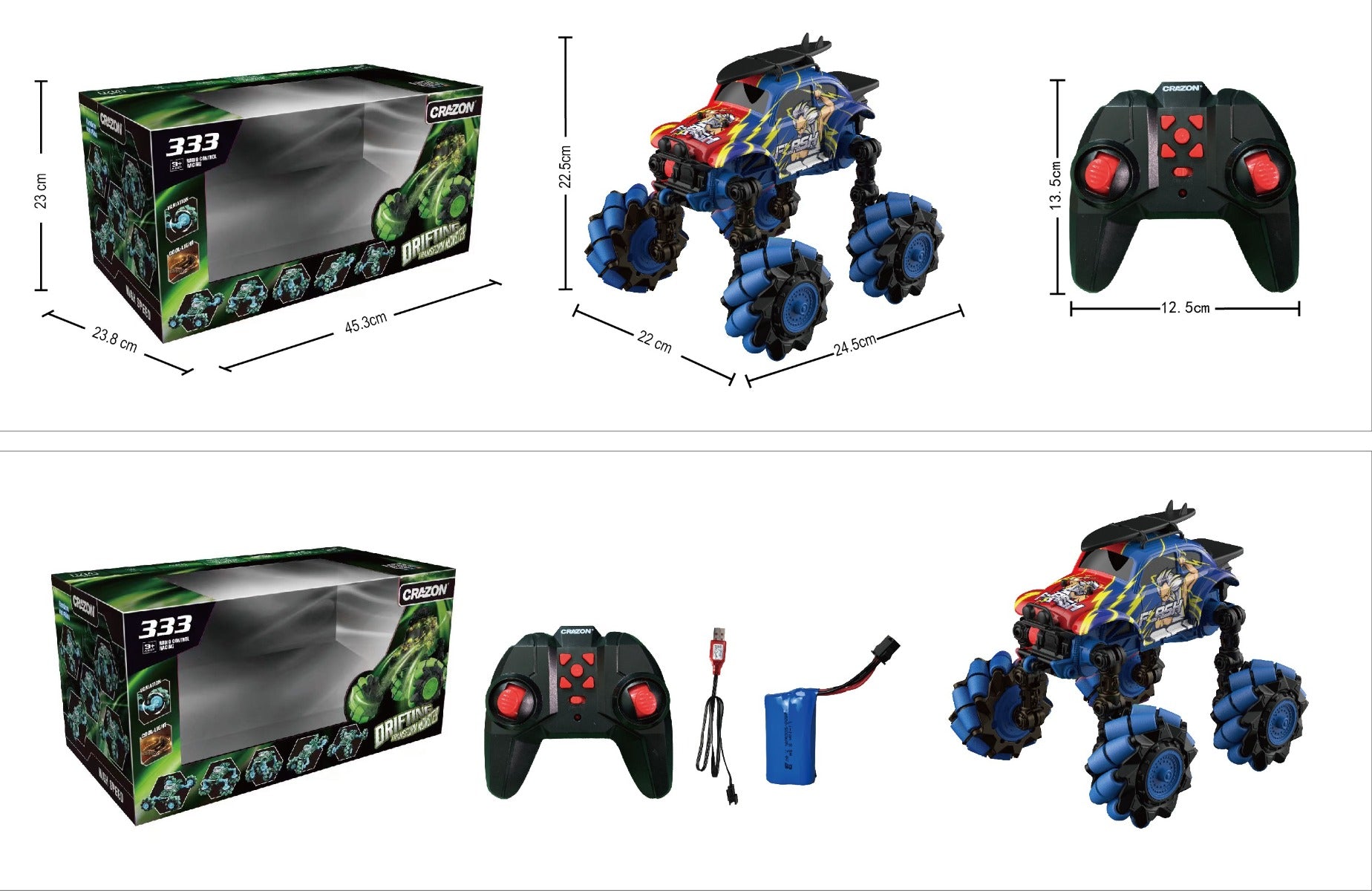 Buy Crazon 2.4G Scale 1:18 Foldable Drifting Wheels Remote Control Off Road Blue | Yallatoys.com