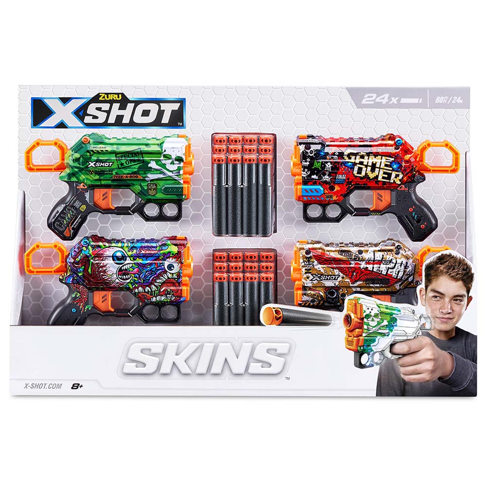 Buy X Shot Skins Menace 4pcs Combo Pack with 24 Foam Darts | Yallatoys.com