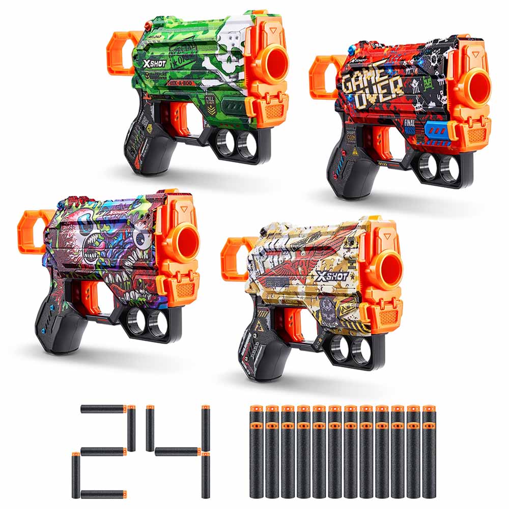 Buy X Shot Skins Menace 4pcs Combo Pack with 24 Foam Darts | Yallatoys.com