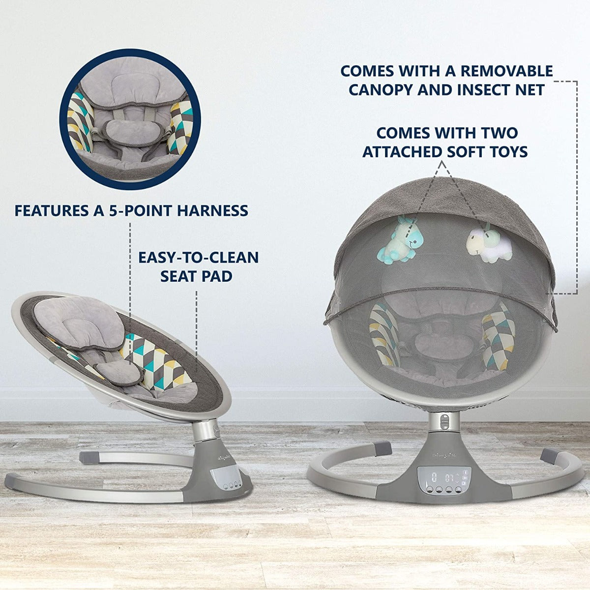 Buy Dream On Me Zazu Cradling Swing Grey and Blue | Yallatoys.com