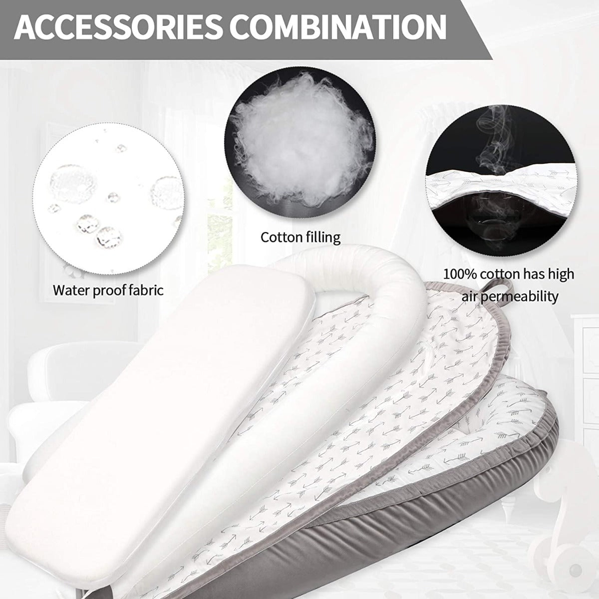 Little Story  Soft Breathable Fiberfill Newborn Lounger Bed Arrow Grey Little Story Yallatoys