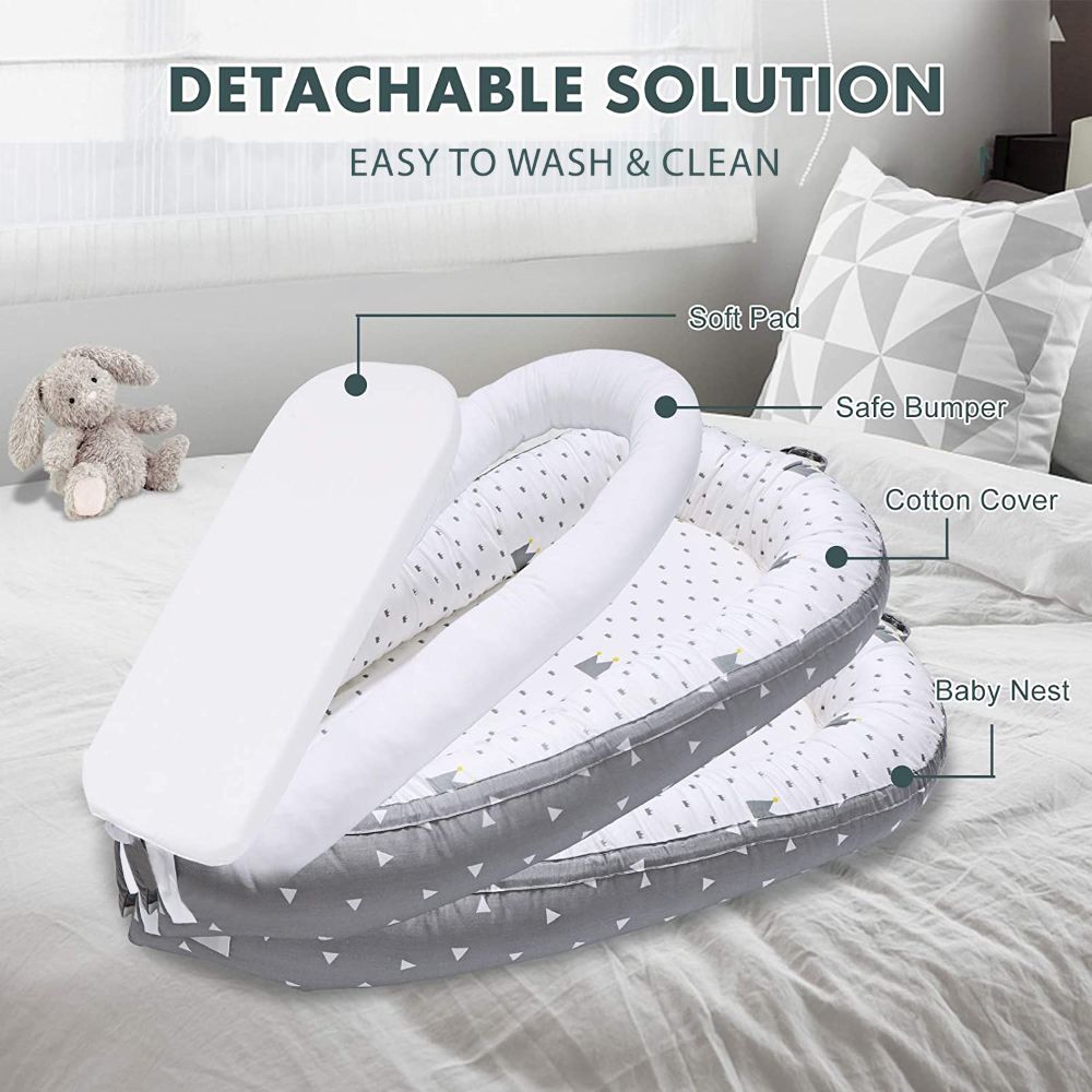 Little Story  Soft Breathable Fiberfill Newborn Lounger Bed Royal Grey Little Story Yallatoys