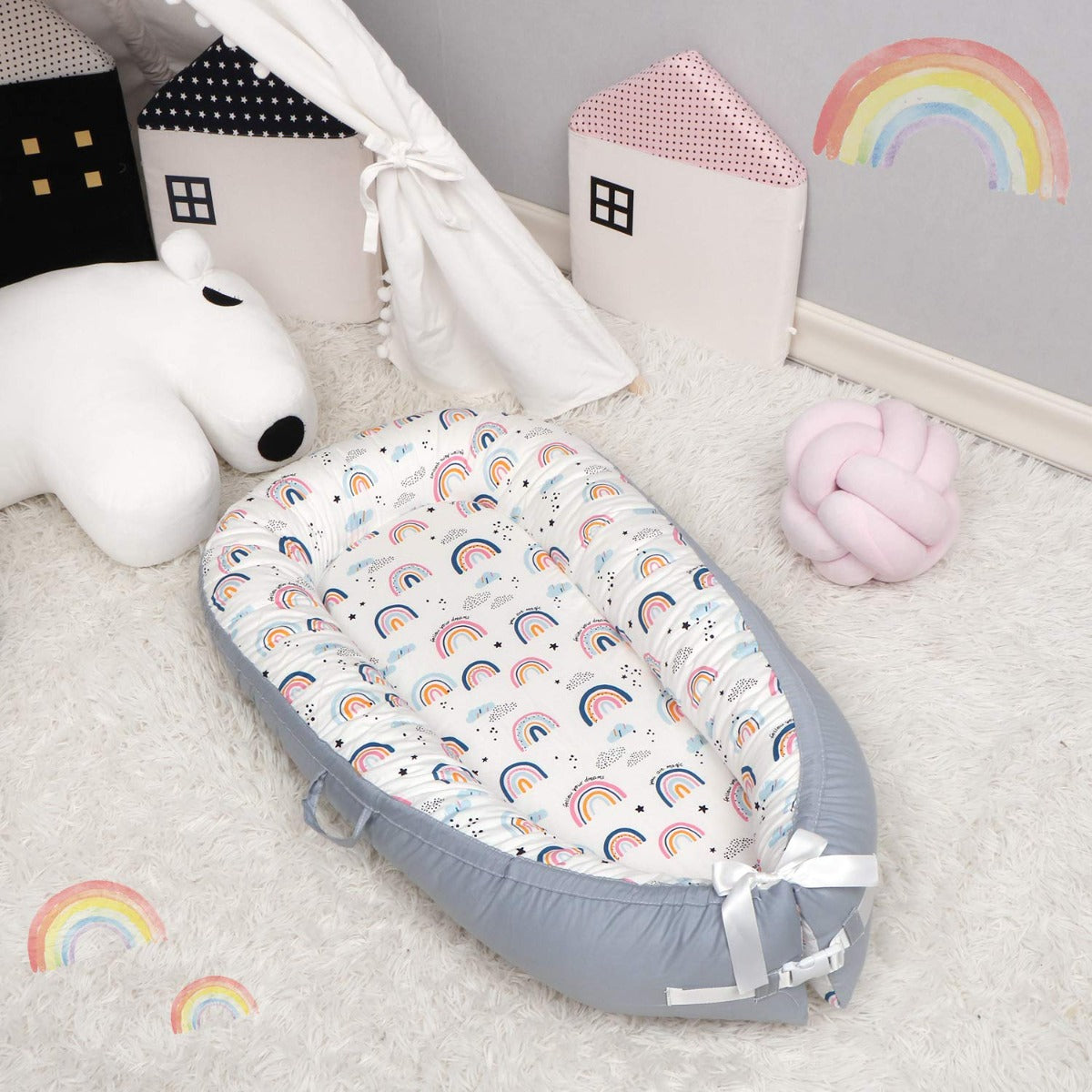 Little Story  Soft Breathable Fiberfill Newborn Lounger Bed Sunshine Grey Little Story Yallatoys