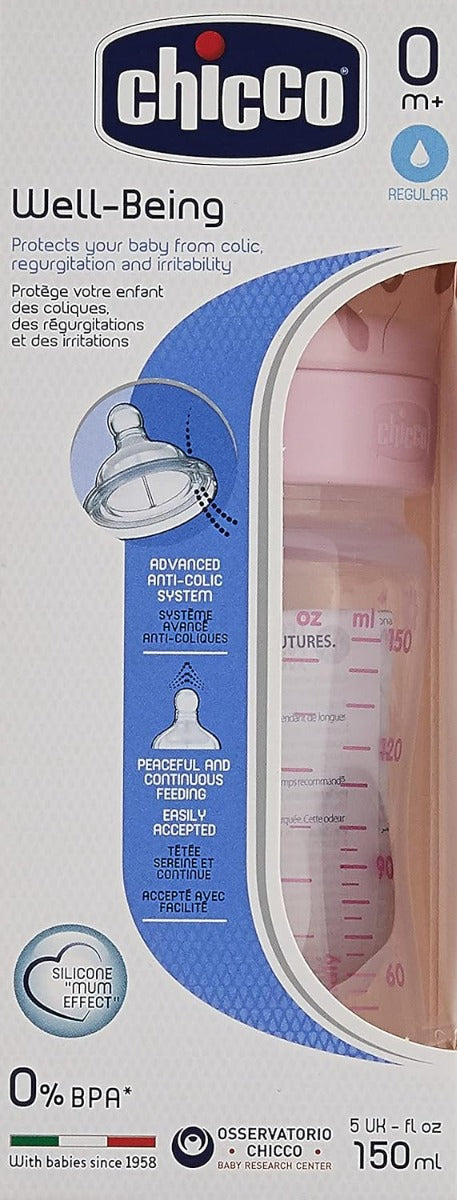 Chicco Baby Well Being Feeding Bottle For Girls - 150Ml - Normal Flow - Silicone Chicco Yallatoys