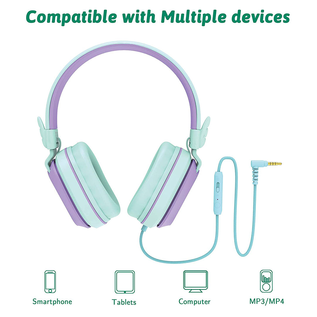 Buy Riwbox Kids Hedphones Foldable Stereo Headphones Over Ear Corded Headset Purple Green | Yallatoys.com