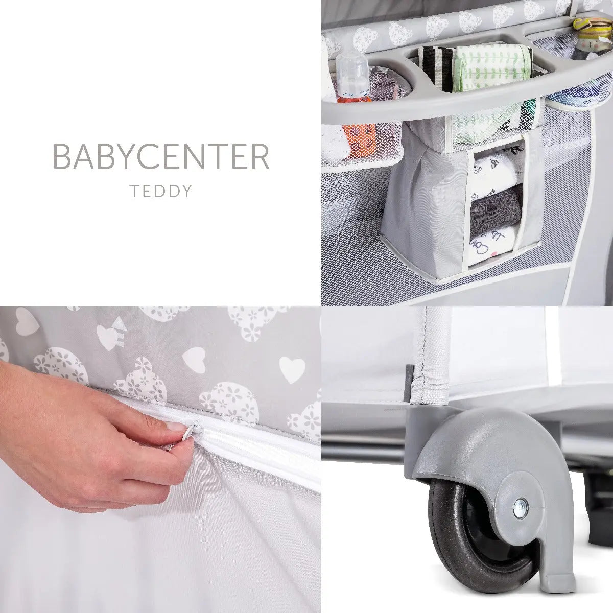 Hauck Baby Center Travel Cot Teddy Grey Yallamomz