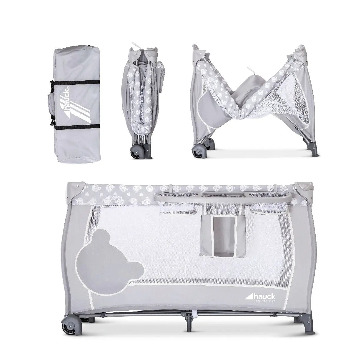Hauck Baby Center Travel Cot Teddy Grey Yallamomz