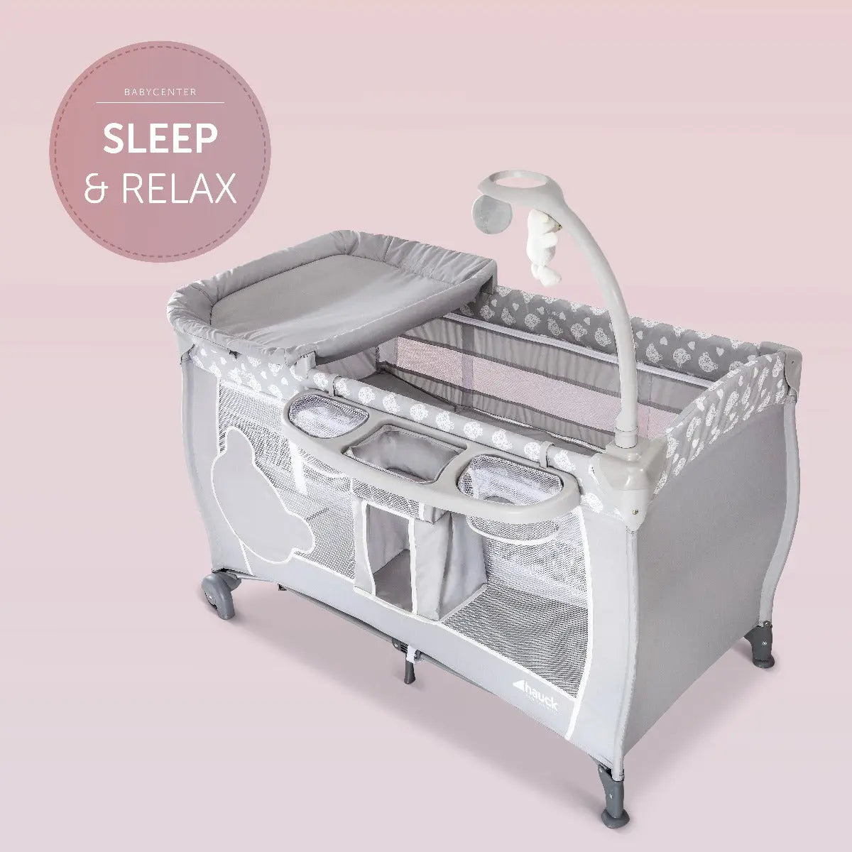 Hauck Baby Center Travel Cot Teddy Grey Yallamomz