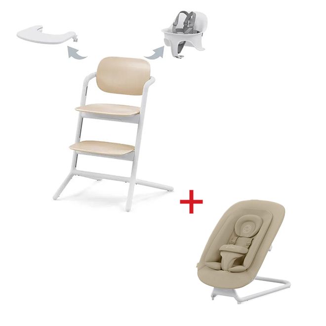 Cybex Lemo 3 In 1 High Chair and Bouncer Set Sand White & White Cybex Yallatoys