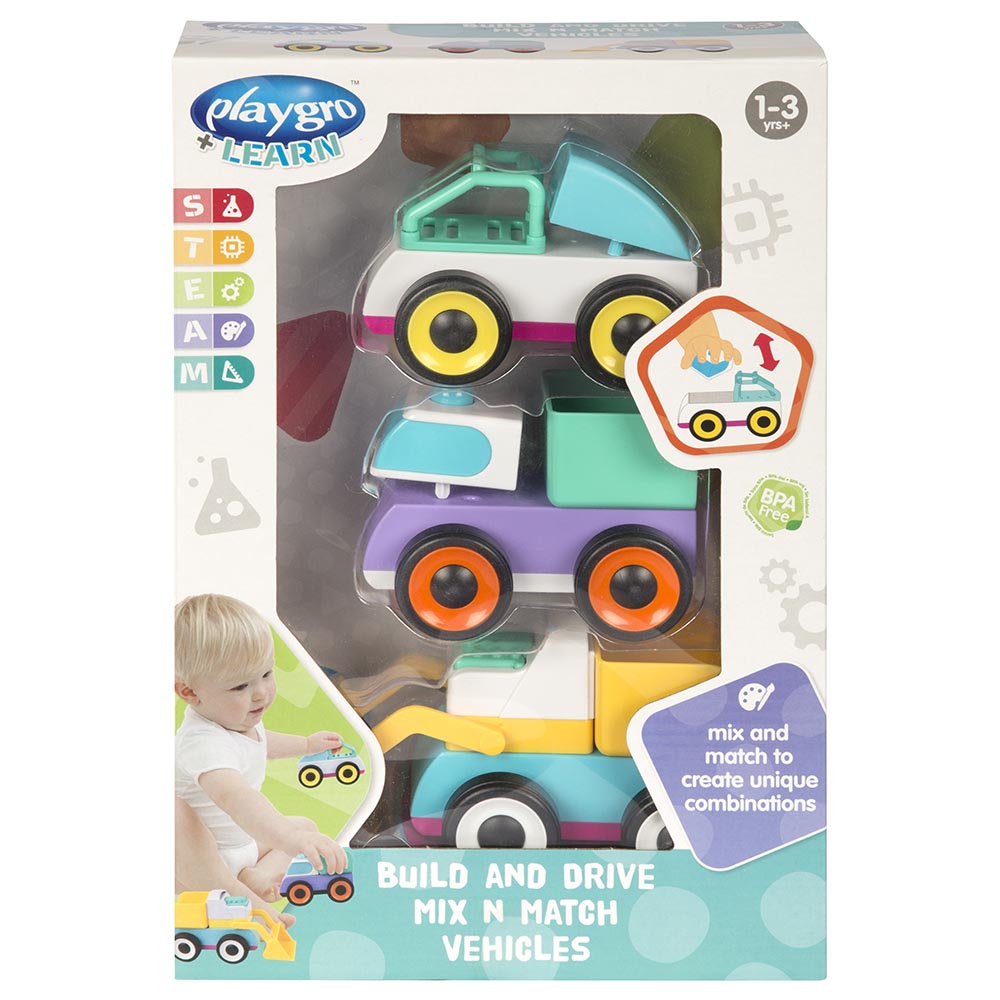 Playgro Build And Drive Mix N Match Vehicles 3Pk Playgro Yallatoys