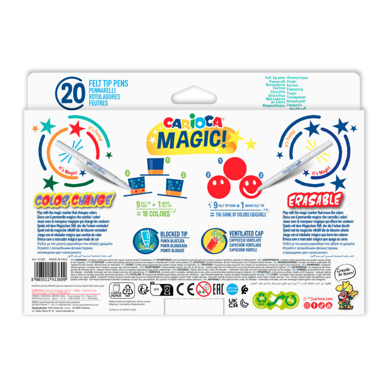 Buy Carioca Magic Markers 20pcs Felt Tip Pens | Yallatoys.com