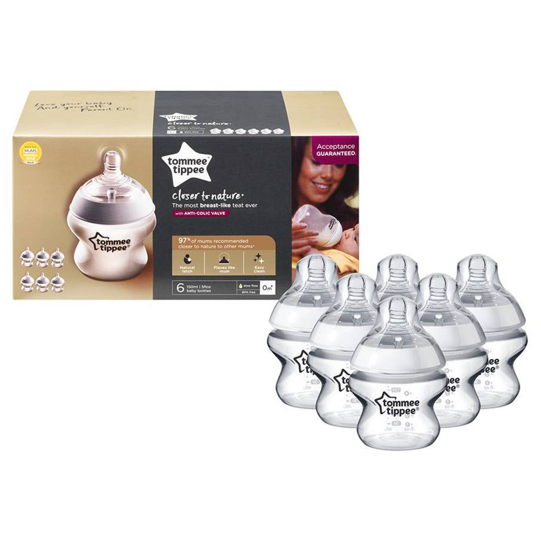 Buy Tommee Tippee Closer To Nature Feeding Bottle 150ml 6pieces Clear Set | Yallatoys.com