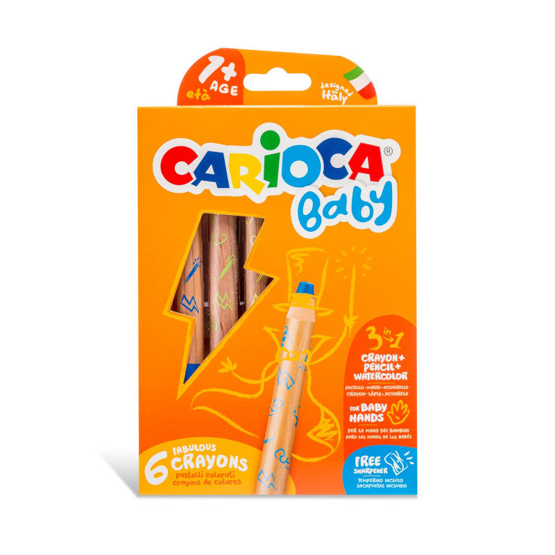 Buy Carioca Color Pencil 3in1, Pencil, Wax & Watercolor Set Of 6pcs | Yallatoys.com