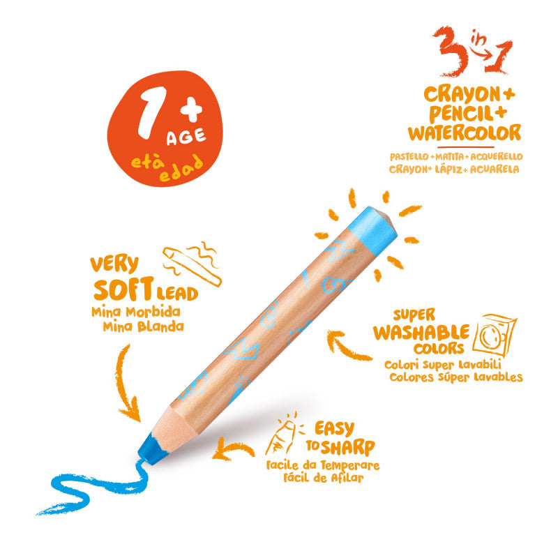 Buy Carioca Color Pencil 3in1, Pencil, Wax & Watercolor Set Of 6pcs | Yallatoys.com