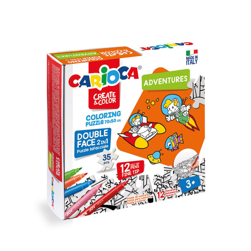 Buy Carioca Coloring Puzzle & 12 Felt Tip Pens Adventures | Yallatoys.com