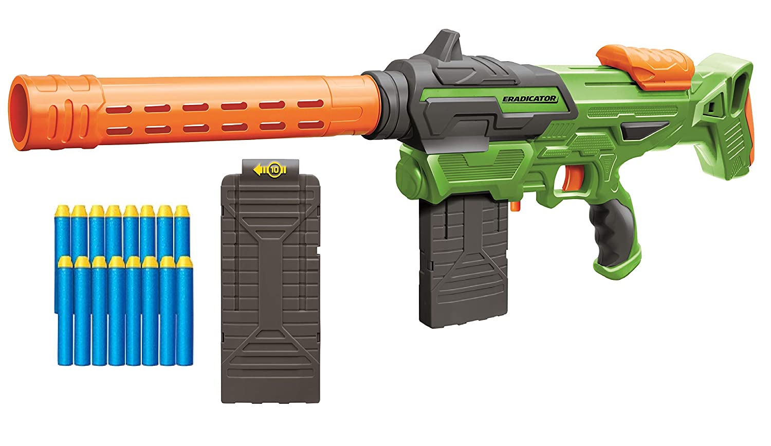 Buy Buzz Bee Air Warriors Eradicator Blaster Toy Gun Comes with lot of Accessories Comes with 2 Magazines, Barrel, Shoulder Stock and 20 Darts | Yallatoys.com