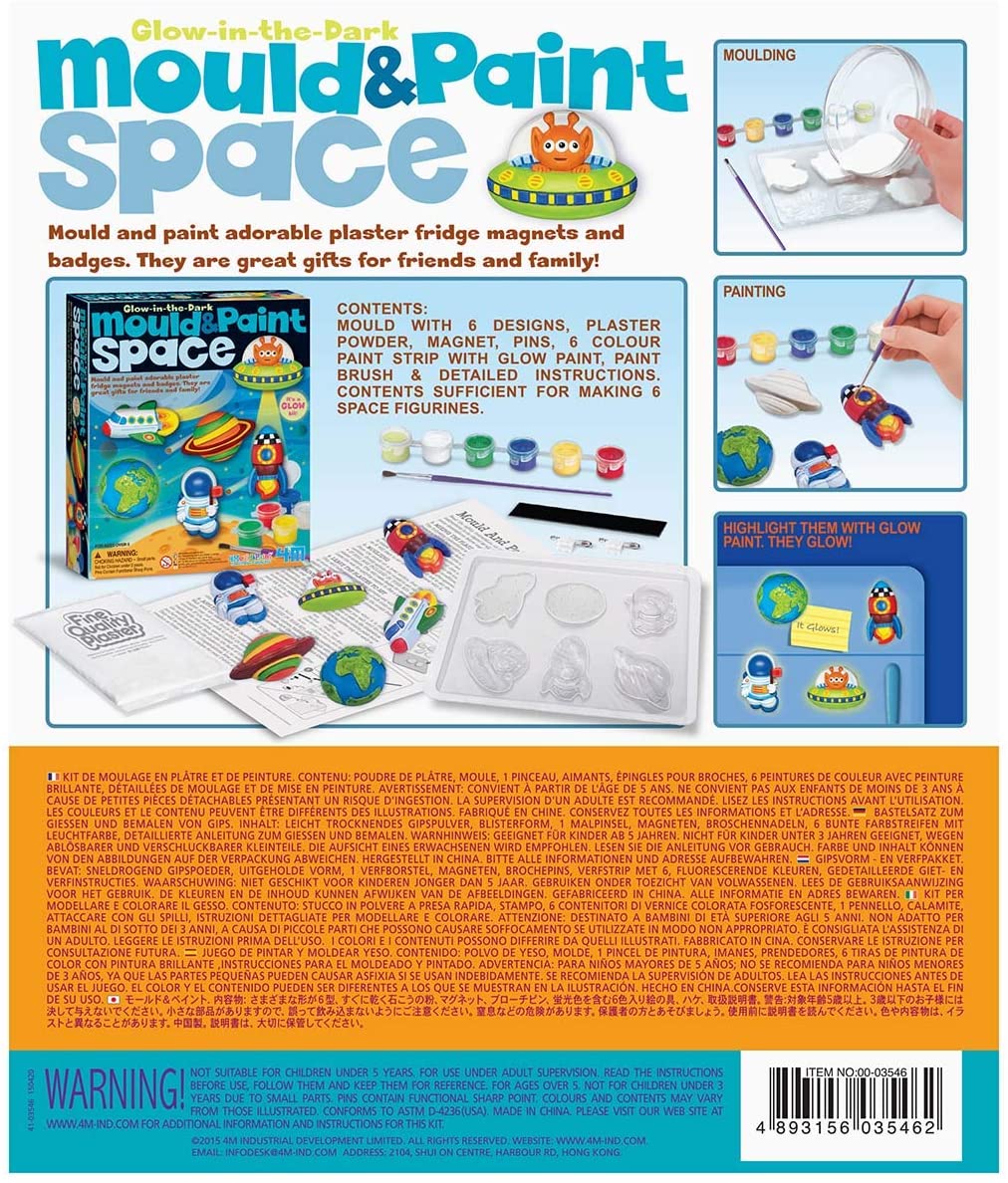 Buy 4M Glow-in-The-Dark Mould & Paint Space Paint Finest Plaster Casting Kits Mould and Paint Adorable Plaster Fridge Magnets and Pins | Yallatoys.com