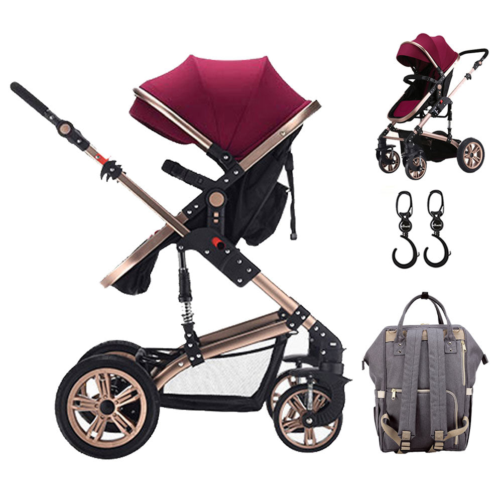Teknum  3 In 1 Pram Stroller Story  Sunveno Diaper Bag & Hooks Wine Grey Teknum Yallatoys