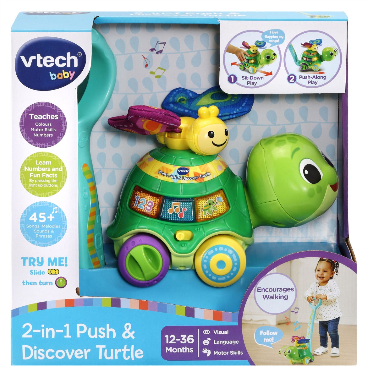 Buy VTech 2 in 1 Push and Discover Turtle | Yallatoys.com