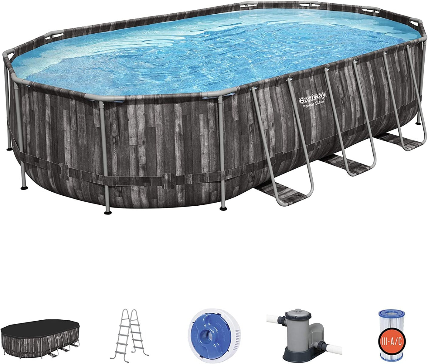 Buy Bestway Pool Set Power Steel Oval 6.1m x 3.6m x 1.2m (Free Installation in 24hrs) | Yallatoys.com