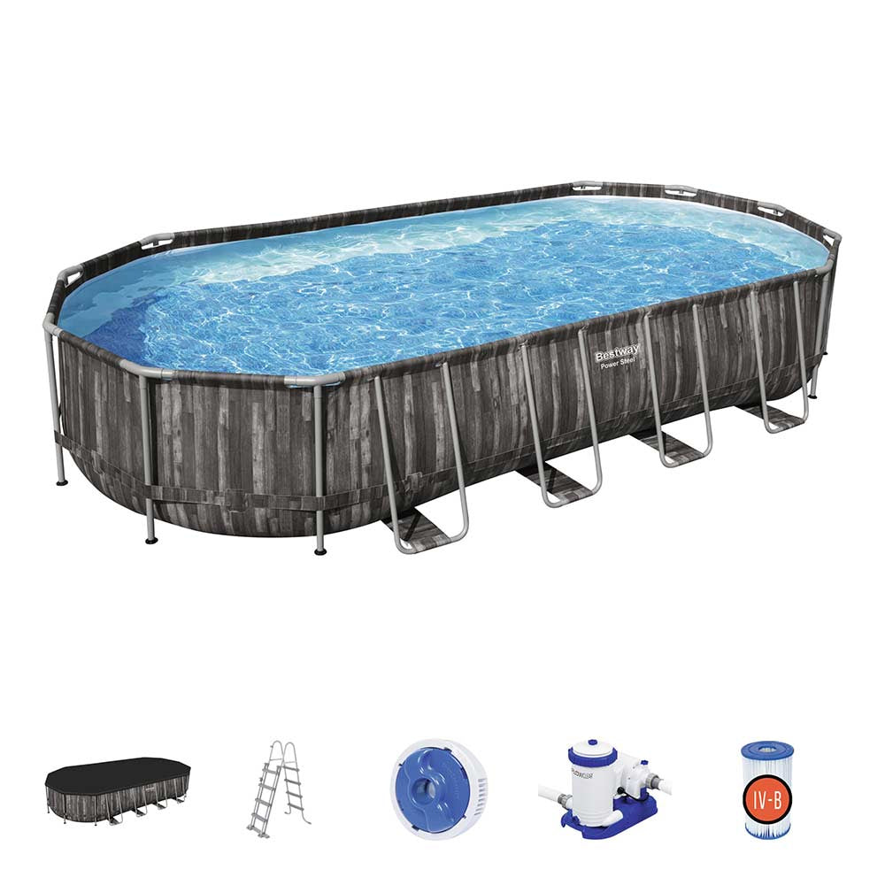 Buy Bestway Power Steel Oval Above Ground Pool 7.3m x 3.6m x 1.2m (Free Installation in 24hrs) | Yallatoys.com