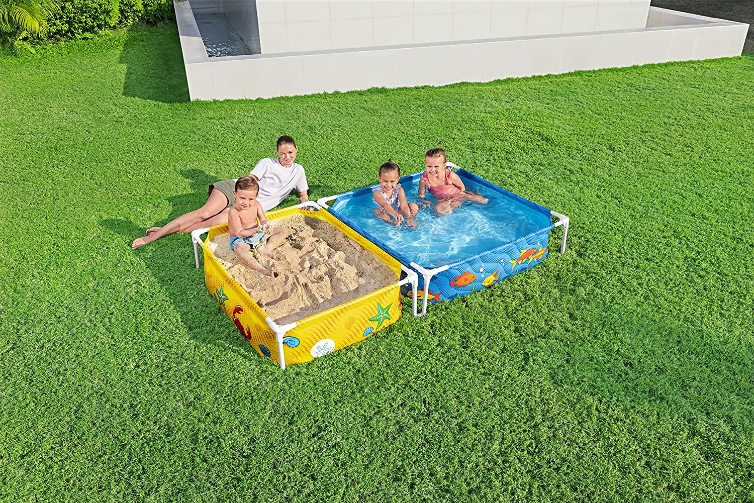 Buy Bestway H2OGOmy First Frame Above Ground Pool and Sandpit Combo 2.1m x 1.2m x 0.31m (Free Installation in 24hrs) | Yallatoys.com