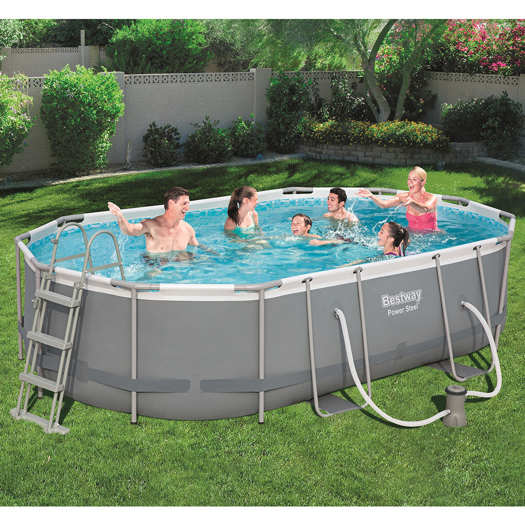 Buy Bestway Power Steel Oval Pool Set 4.88m x 3.05m x 1.07m (Free Installation in 24hrs) | Yallatoys.com