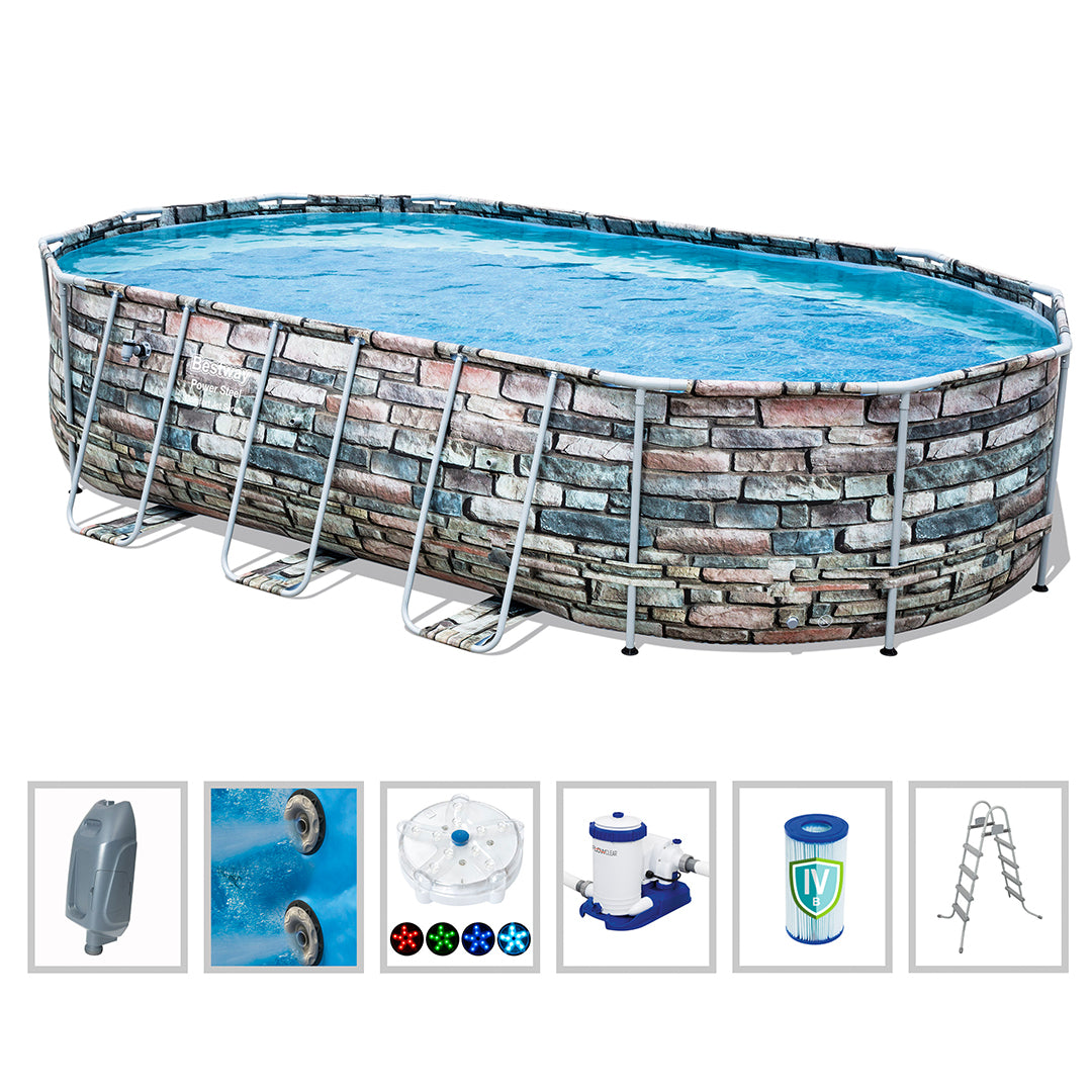 Buy Bestway Power Steel Above Ground Swimming Pool Oval Set 6.1m x 3.6m x 1.2m (Free Installation in 24hrs) | Yallatoys.com