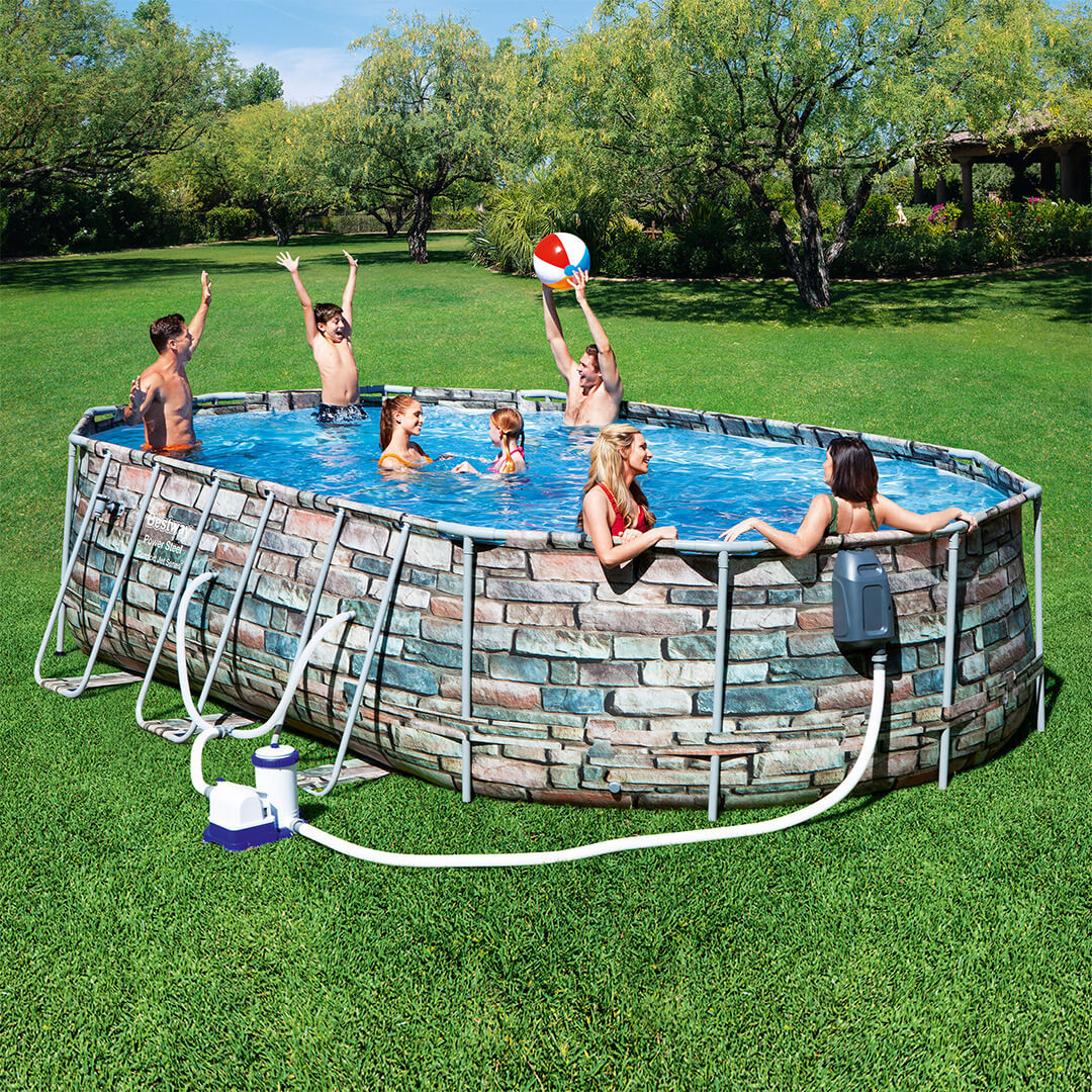 Buy Bestway Power Steel Above Ground Swimming Pool Oval Set 6.1m x 3.6m x 1.2m (Free Installation in 24hrs) | Yallatoys.com