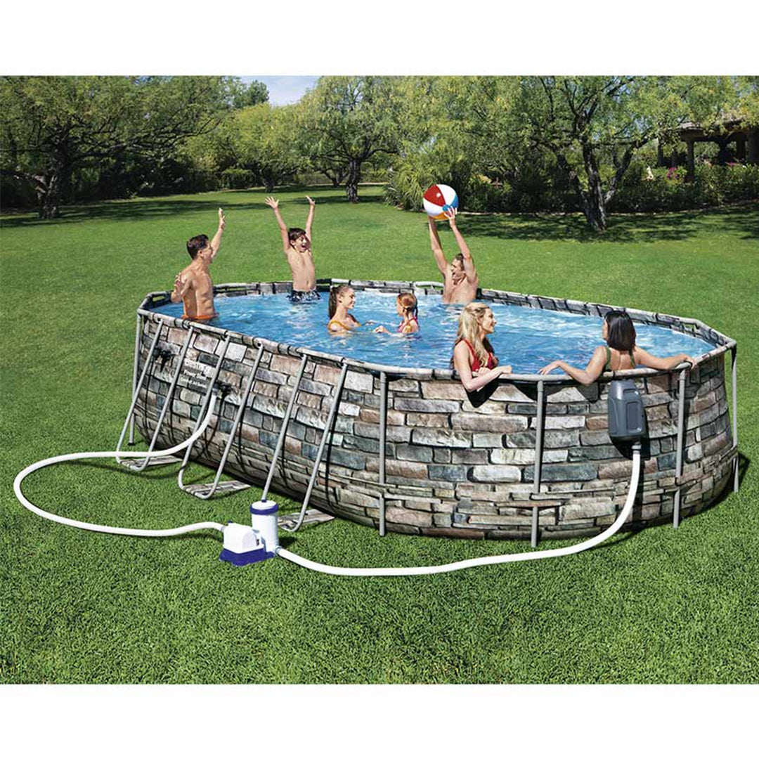 Buy Bestway Power Steel Above Ground Swimming Pool Oval Set 6.1m x 3.6m x 1.2m (Free Installation in 24hrs) | Yallatoys.com