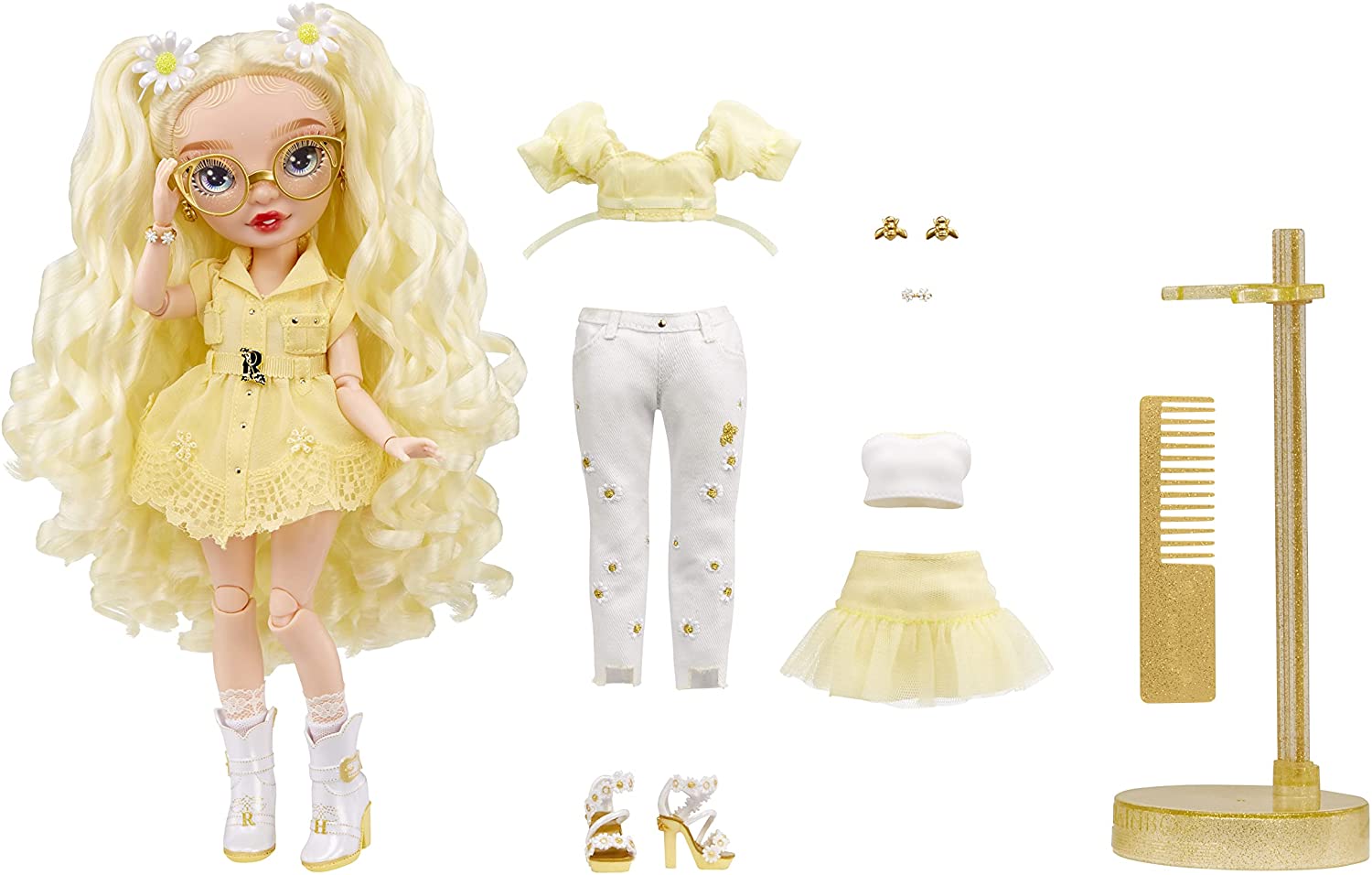 Buy Rainbow High Delilah Fields Buttercup Yellow Fashion Doll with Albinism & Glasses | Yallatoys.com