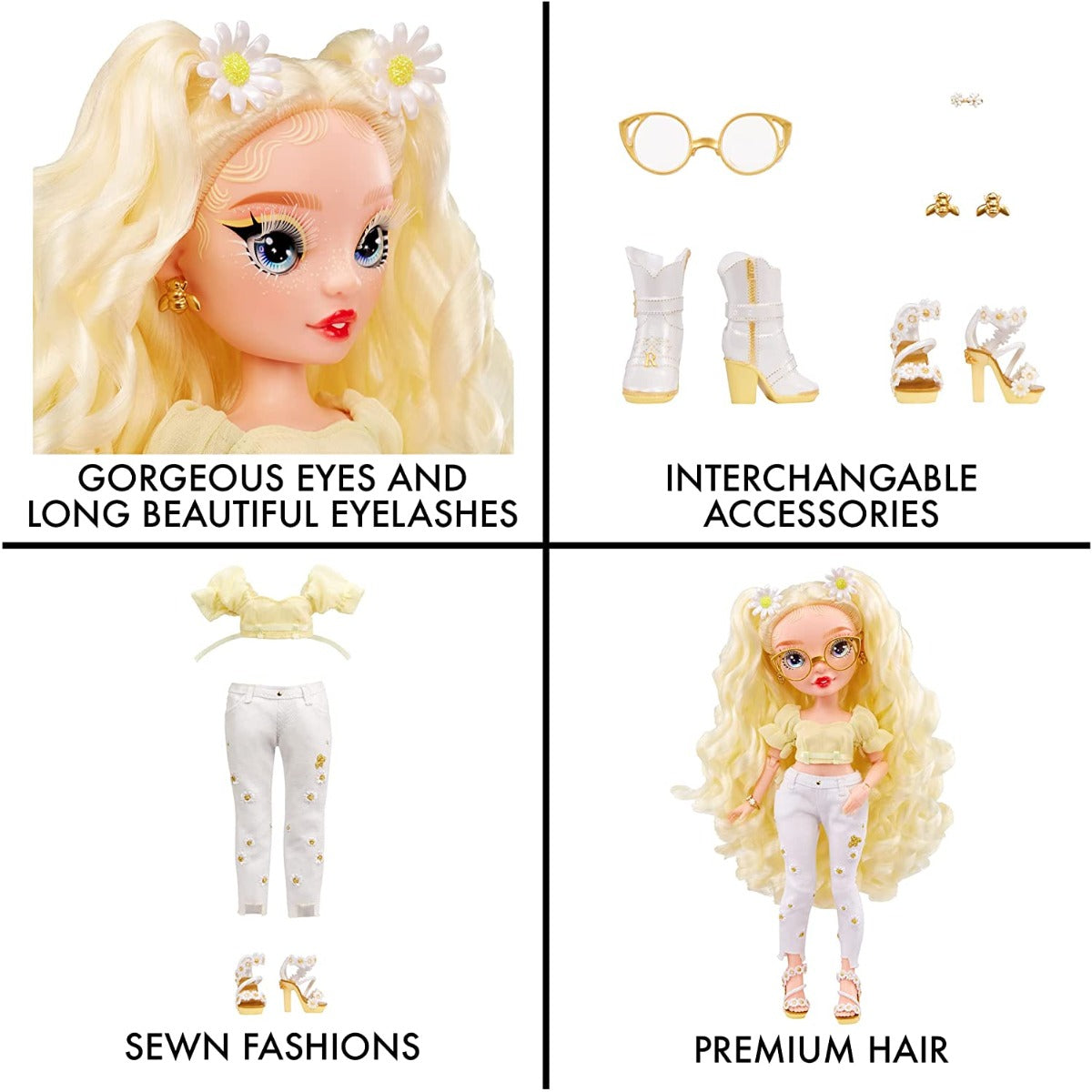 Buy Rainbow High Delilah Fields Buttercup Yellow Fashion Doll with Albinism & Glasses | Yallatoys.com