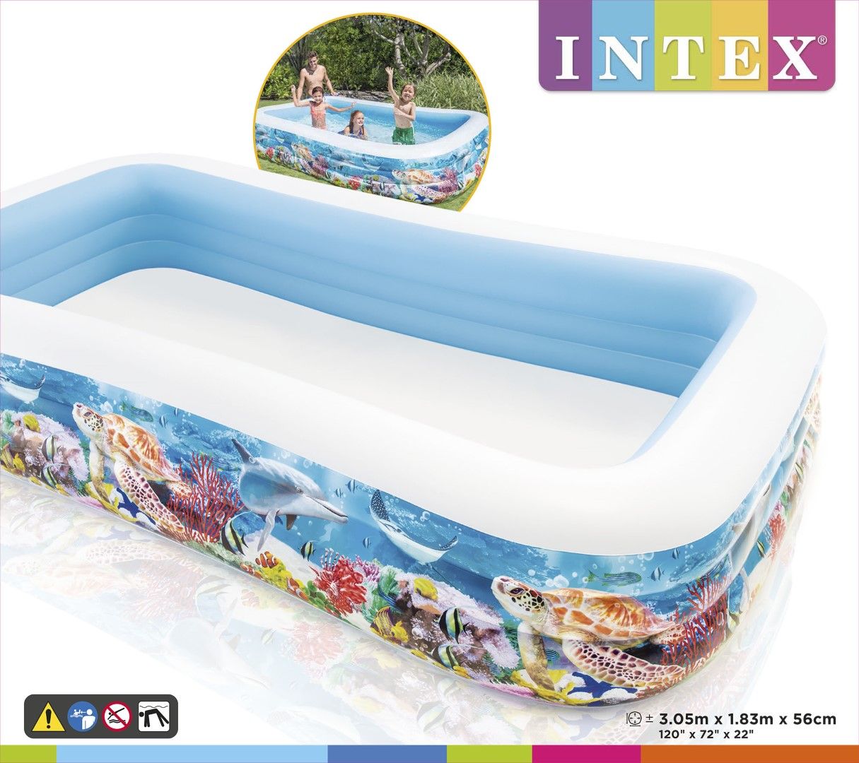 Intex Sealife Swim Center Pool - Large inflatable pool with sealife graphics for kids and family - garden water play - yallatoys.com
