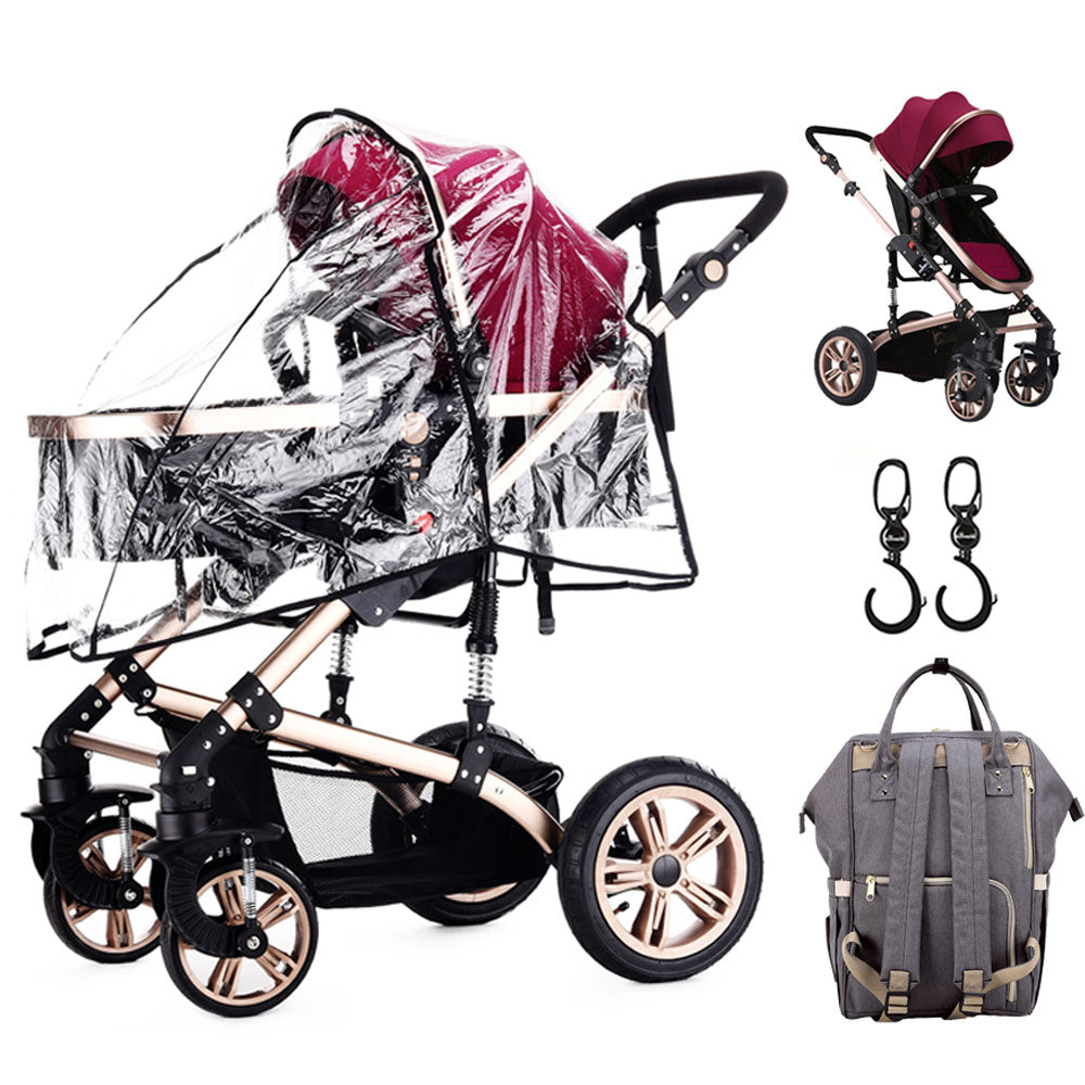 Teknum  3 In 1 Pram Stroller Story  Sunveno Diaper Bag & Hooks Wine Grey Teknum Yallatoys