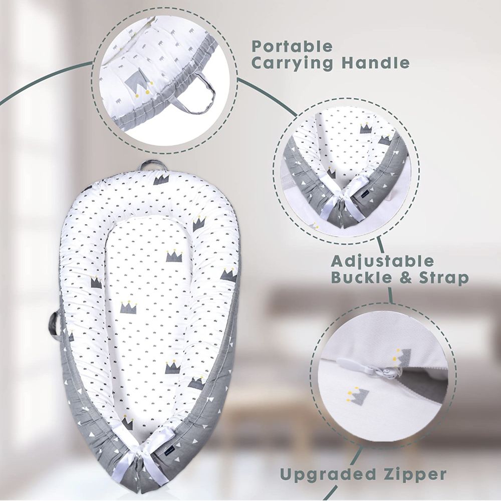 Little Story  Soft Breathable Fiberfill Newborn Lounger Bed Royal Grey Little Story Yallatoys