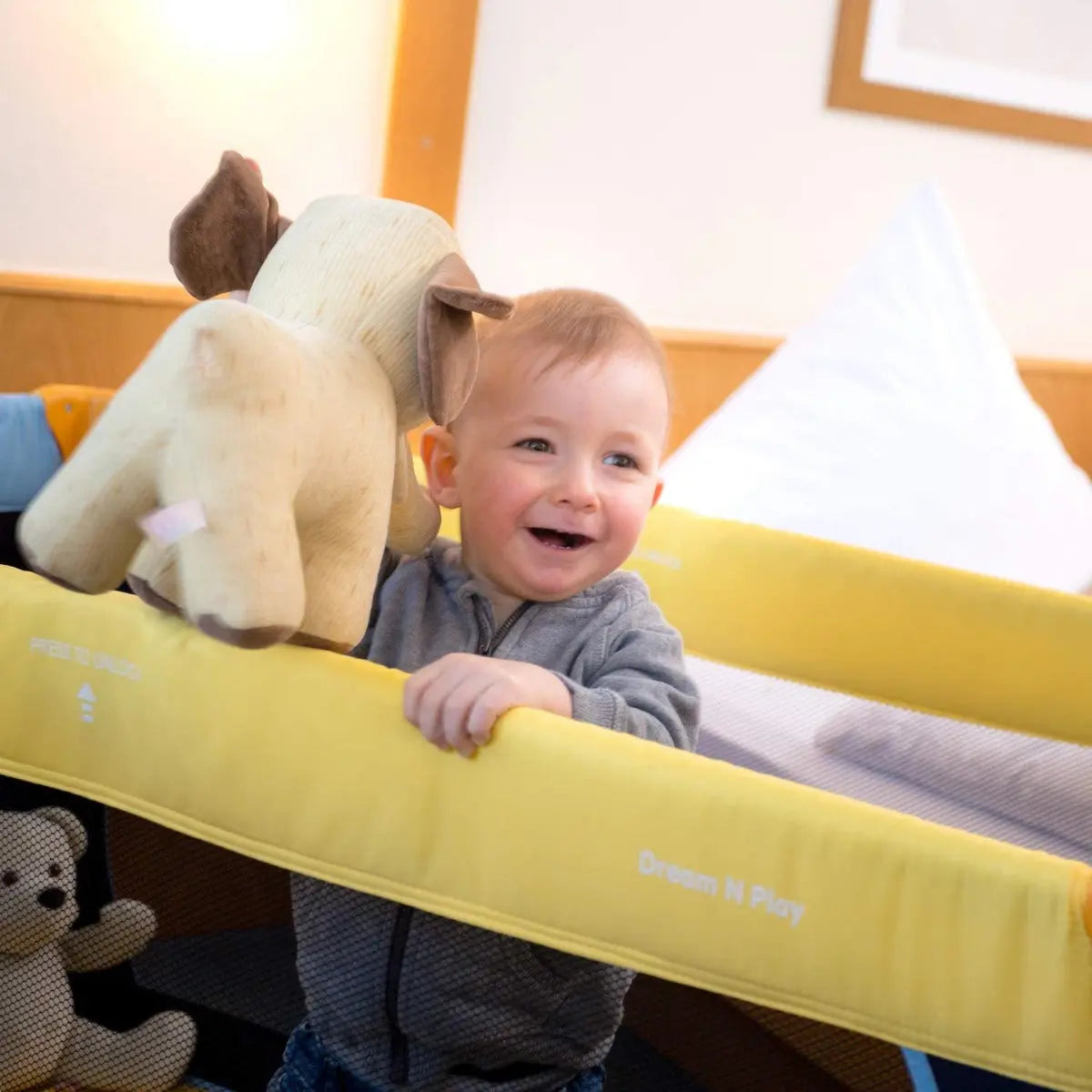 Hauck Dream N Play Travel Bed Yellow Blue Navy Yallamomz Yallatoys