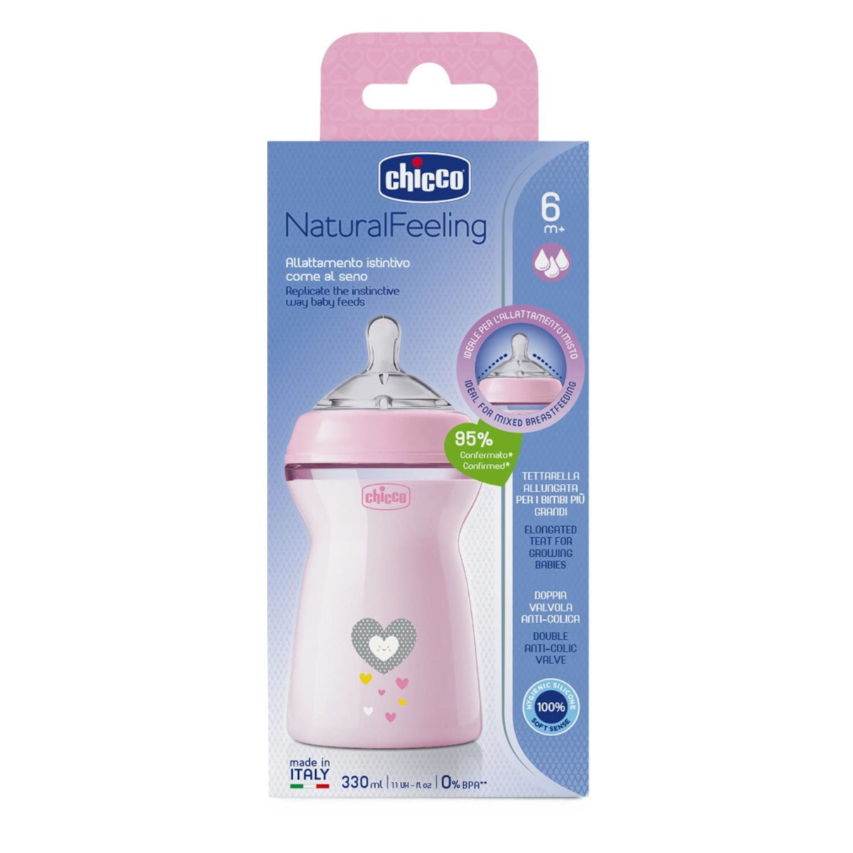 Chicco Natural Feeling Bottle PP 6M+ - 330ML - Girl Chicco Yallatoys
