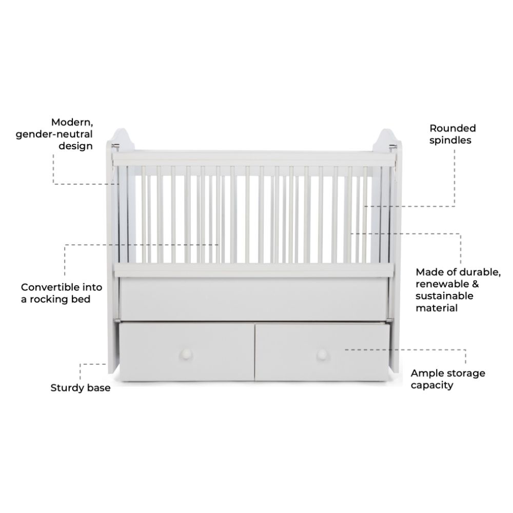 Belis Nino Convertible Baby Bed With Drawers 50 X 100Cm  Dove Belis Yallatoys