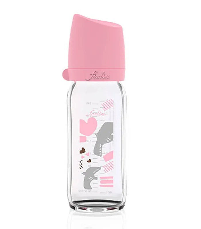 Farlin  Wide Neck Glass Bottle 240Ml Flora Pink Farlin Yallatoys