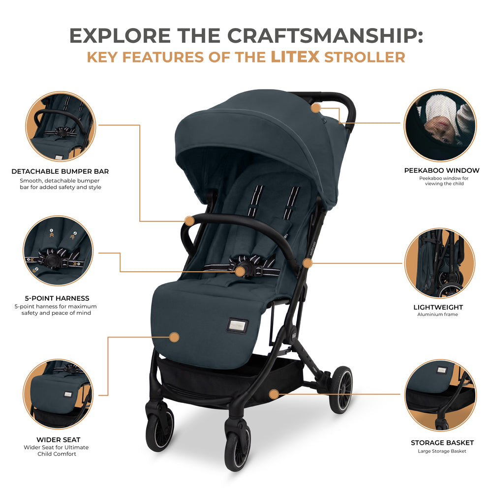 Neobreez Litex Ultra Lightweight Cabin Size Travel Stroller Grey