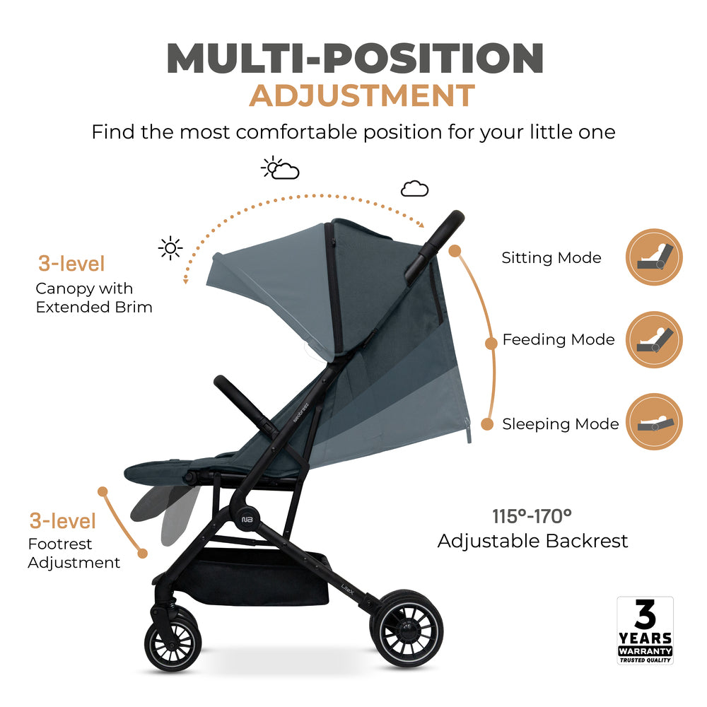 Neobreez Litex Ultra Lightweight Cabin Size Travel Stroller Grey