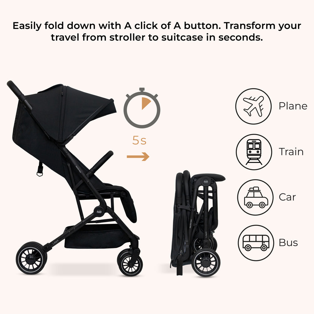 Neobreez Litex Ultra Lightweight Cabin Size Travel Stroller Black