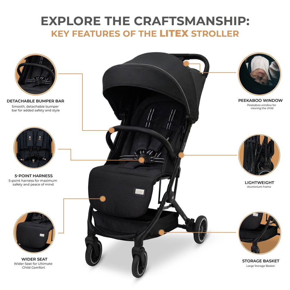 Neobreez Litex Ultra Lightweight Cabin Size Travel Stroller Black