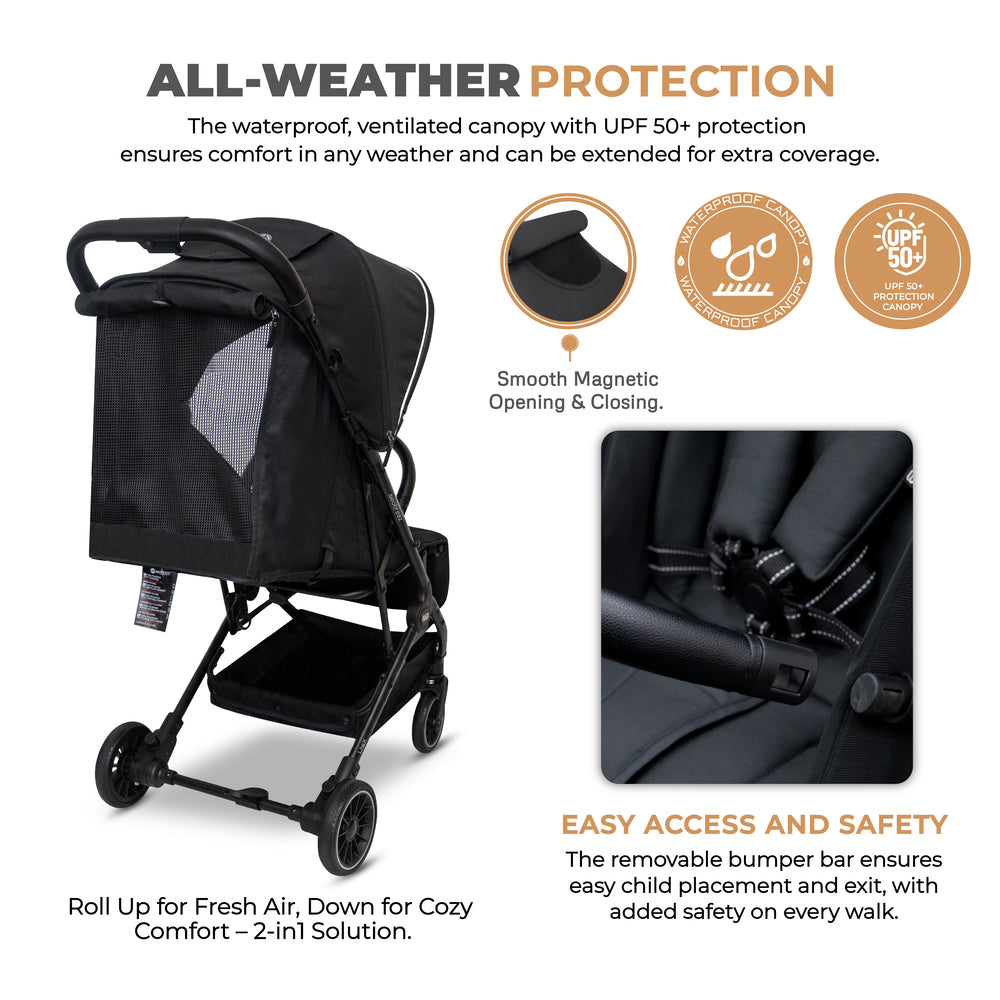 Neobreez Litex Ultra Lightweight Cabin Size Travel Stroller Black