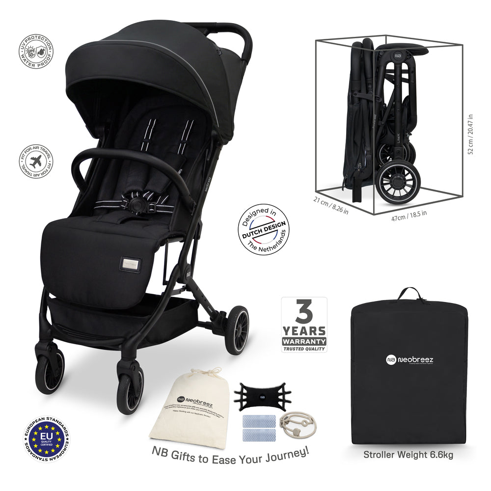 Neobreez Litex Ultra Lightweight Cabin Size Travel Stroller Black