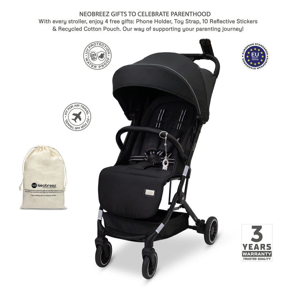 Neobreez Litex Ultra Lightweight Cabin Size Travel Stroller Black