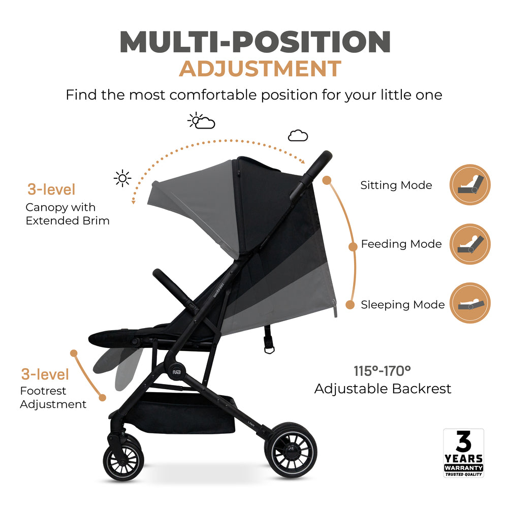 Neobreez Litex Ultra Lightweight Cabin Size Travel Stroller Black