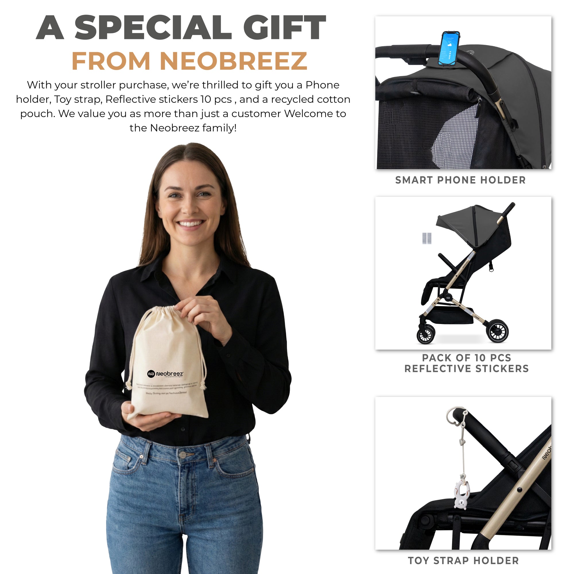Neobreez Litex Compact Cabin Stroller Grey Black with Gold Frame